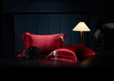 Red Rose Elegance: Pure Mulberry Silk Pillowcase with Floral Embroidery