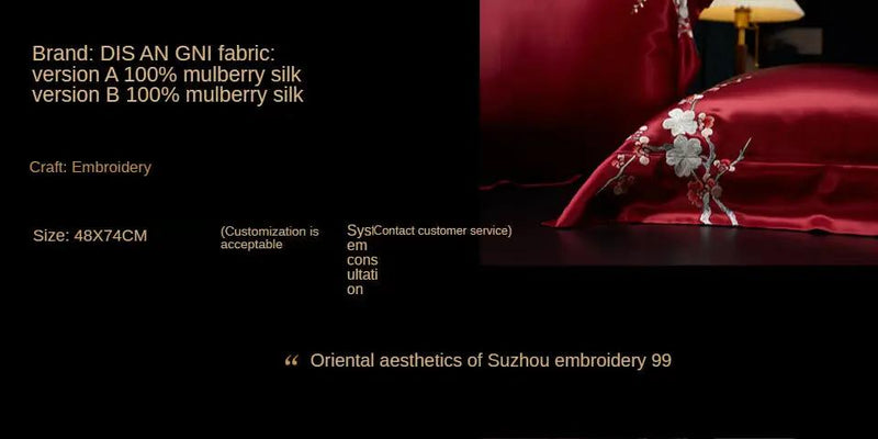 Red Rose Elegance: Pure Mulberry Silk Pillowcase with Floral Embroidery